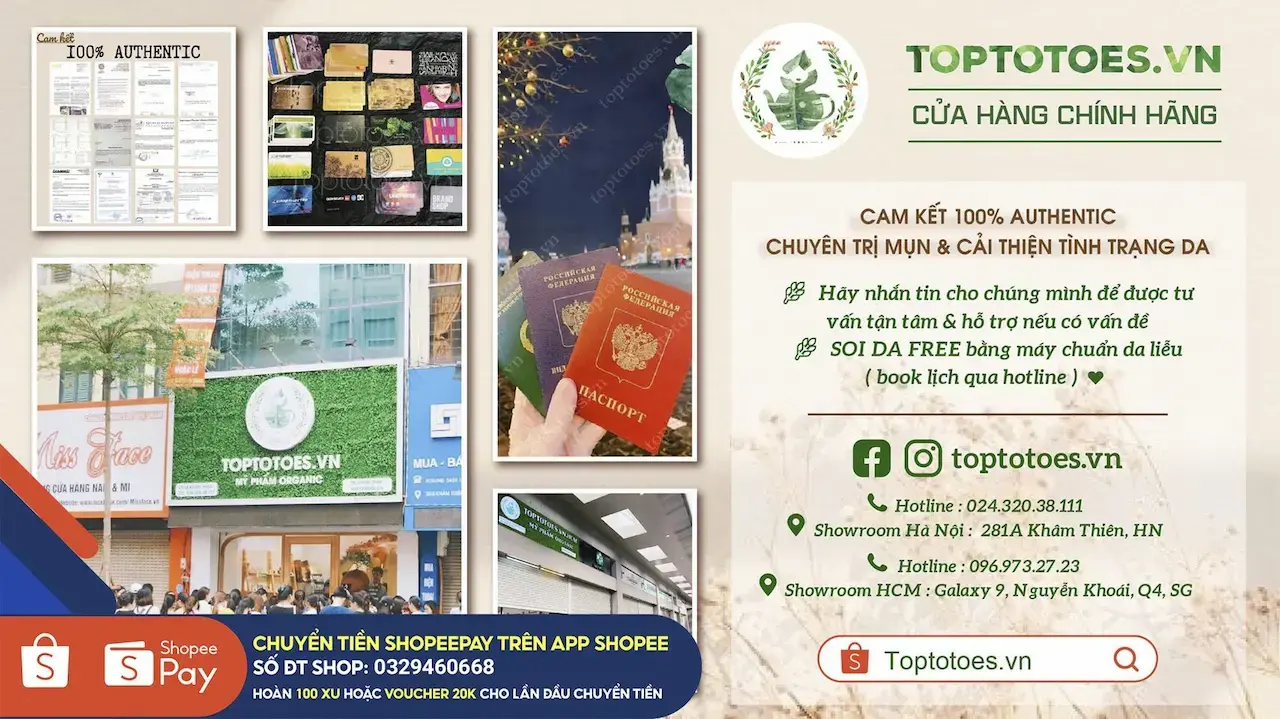 Toptotoes Là 1 Chuỗi Showroom Mỹ Phẩm Chăm Sóc Da Tại Hà Nội & Tp. Hồ Chí Minh, Nổi Tiếng Với Các Thương Hiệu Dược Mỹ Phẩm Châu Âu Hiệu Quả Rõ Rệt, Giá Thành Hợp Lý